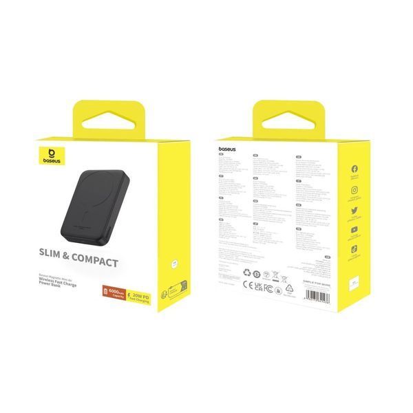 Зовнішній акумулятор Baseus Magnetic Mini Air Wireless Fast Charge Power Bank 6000mAh 20W Cluster Black（With Simple Series Charging Cable Type-C to 668521967 фото