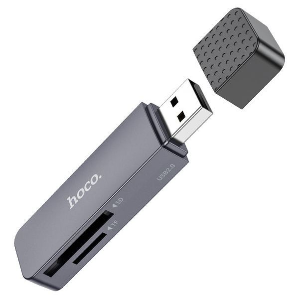 Кардридер HOCO HB45 Spirit 2-in-1 USB 2.0 card reader Metal Gray 125888113 фото