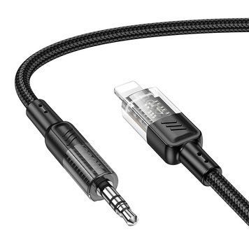Аудiокабель HOCO UPA27 iP to 3.5mm male, nylon braid, 1.2m, Black 103172535 фото