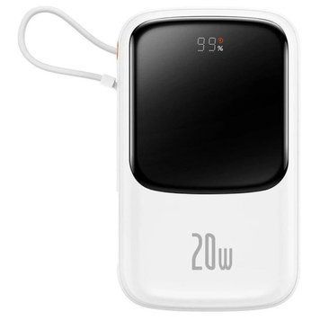 Зовнішній акумулятор Baseus Qpow Pro Digital Display Fast Charge Power Bank 10000mAh 20W iP Edition White（With: Simple charging cable Type-C 3A 0.3m W 541248520 фото