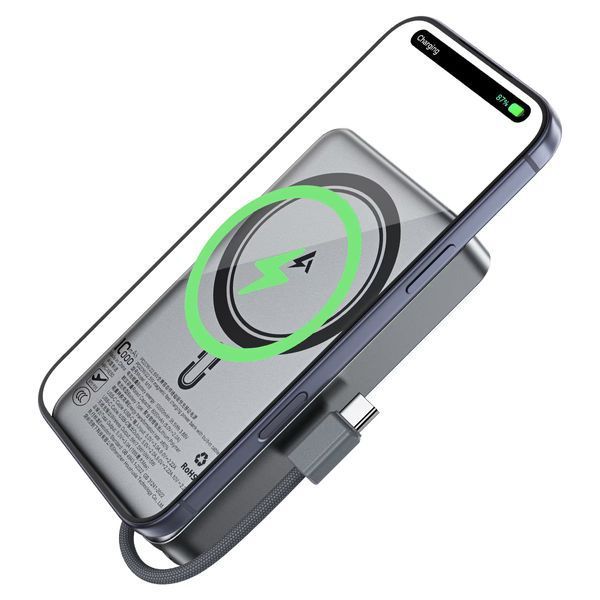 Зовнішній акумулятор ACEFAST M18-10000 PD20W/22.5W magnetic fast charging power bank with built-in cable Black 657278526 фото