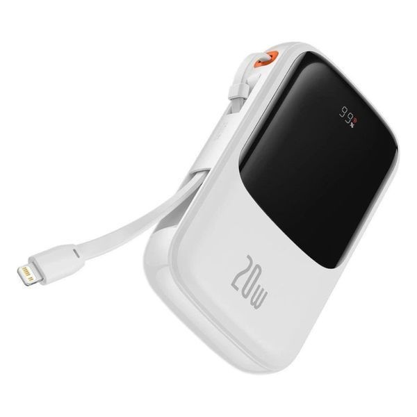 Зовнішній акумулятор Baseus Qpow Pro Digital Display Fast Charge Power Bank 10000mAh 20W iP Edition White（With: Simple charging cable Type-C 3A 0.3m W 541248520 фото