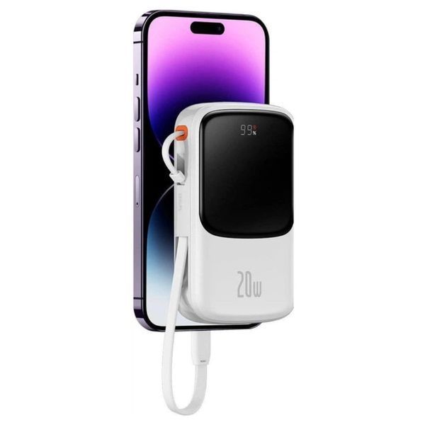 Зовнішній акумулятор Baseus Qpow Pro Digital Display Fast Charge Power Bank 10000mAh 20W iP Edition White（With: Simple charging cable Type-C 3A 0.3m W 541248520 фото
