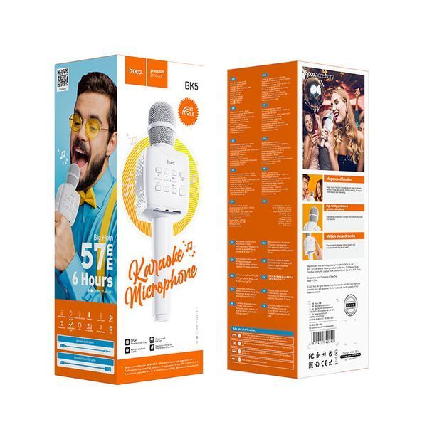 Портативная колонка-микрофон HOCO BK5 Cantando karaoke microphone, 5W, White 869172611 фото
