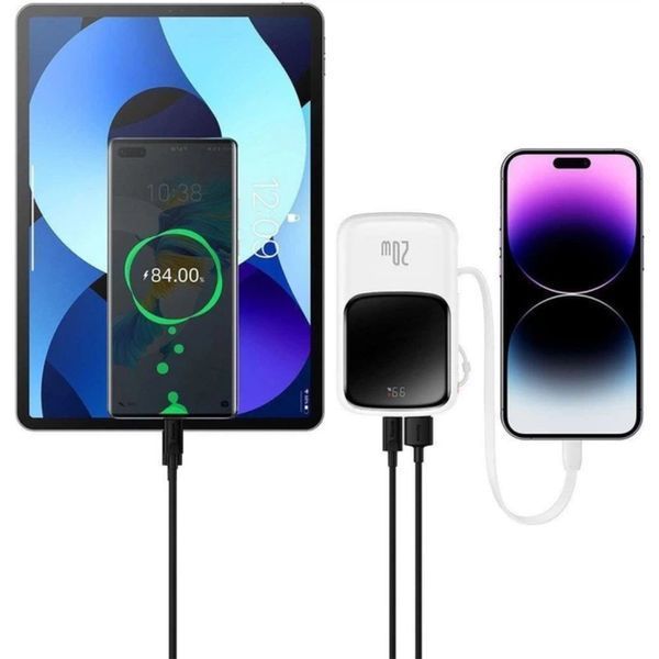 Зовнішній акумулятор Baseus Qpow Pro Digital Display Fast Charge Power Bank 10000mAh 20W iP Edition White（With: Simple charging cable Type-C 3A 0.3m W 541248520 фото