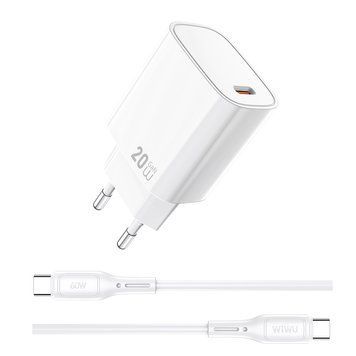 Мережевий зарядний пристрій з кабелем WIWU 20W Essen GaN Fast Charger+ Cable Combo Wi-G007 C-C EU White 195797717 фото