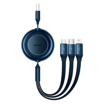Кабель Baseus Bright Mirror 2 Series Retractable 3-in-1 Fast Charging Data Cable USB to M+L+C 3.5A 1.1m yellow 330519614 фото