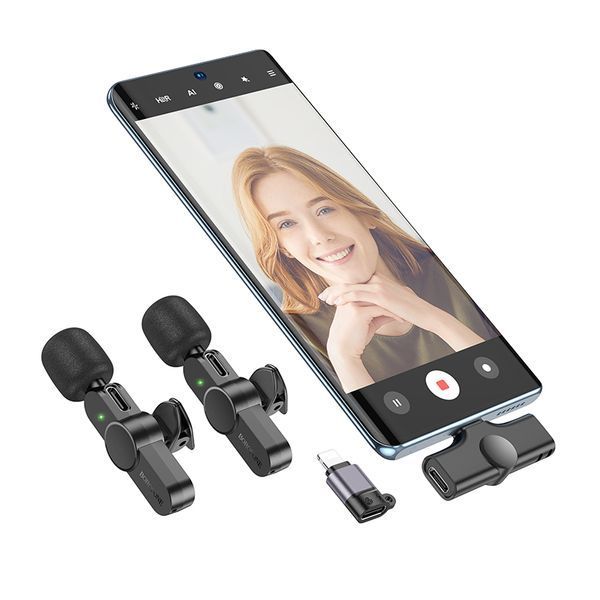 Бездротова мікрофонна система BOROFONE BFK12 Trophy lavalier dual-mic (iP/Type-C) Black 873084720 фото