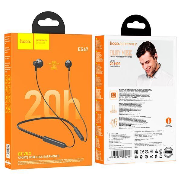 Беспроводные спортивные наушники HOCO ES67 Perception neckband BT earphones Black 495208662 фото