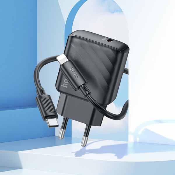 Мережевий зарядний пристрій з кабелем HOCO CS22A Value single port PD30W charger set(C to iP) Black 158426243 фото