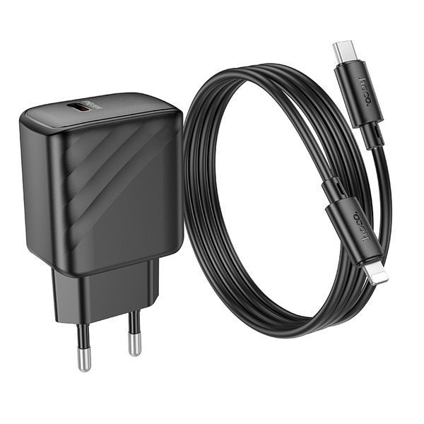 Мережевий зарядний пристрій з кабелем HOCO CS22A Value single port PD30W charger set(C to iP) Black 158426243 фото
