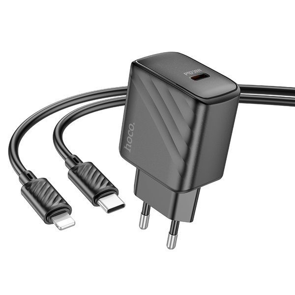 Мережевий зарядний пристрій з кабелем HOCO CS22A Value single port PD30W charger set(C to iP) Black 158426243 фото