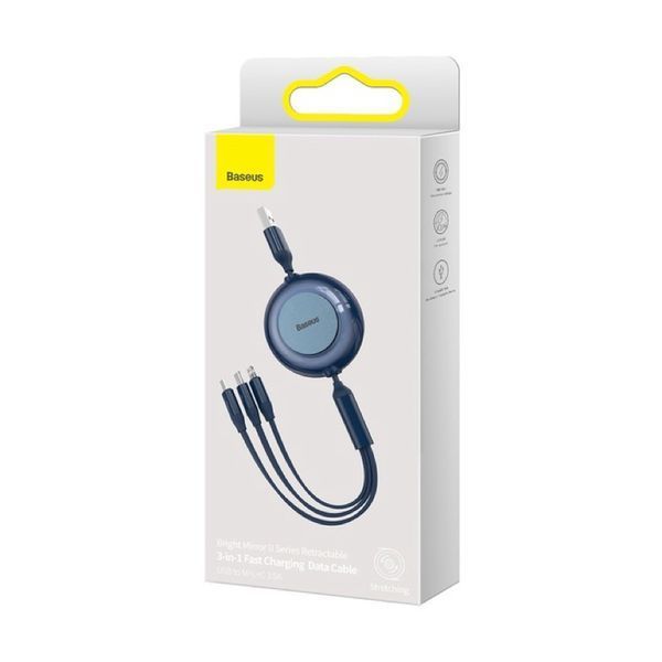 Кабель Baseus Bright Mirror 2 Series Retractable 3-in-1 Fast Charging Data Cable USB to M+L+C 3.5A 1.1m yellow 330519614 фото