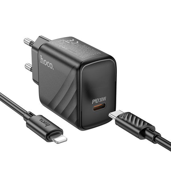Мережевий зарядний пристрій з кабелем HOCO CS22A Value single port PD30W charger set(C to iP) Black 158426243 фото