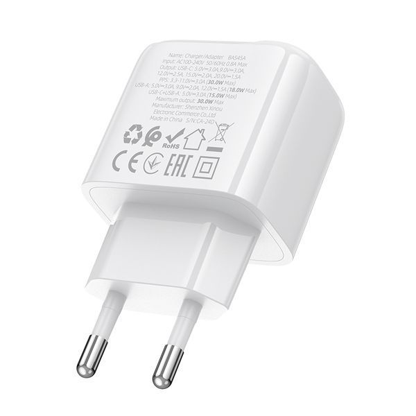 Мережевий зарядний пристрій BOROFONE BAS45A Potential PD30W+QC3.0 charger(EU) White 751252097 фото
