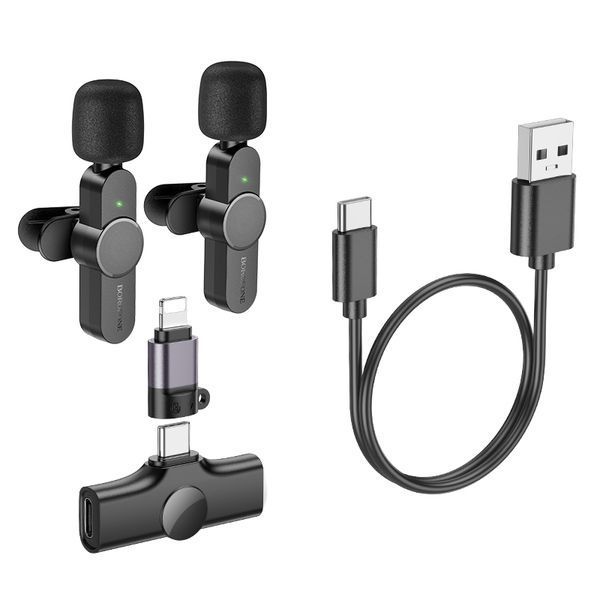 Бездротова мікрофонна система BOROFONE BFK12 Trophy lavalier dual-mic (iP/Type-C) Black 873084720 фото