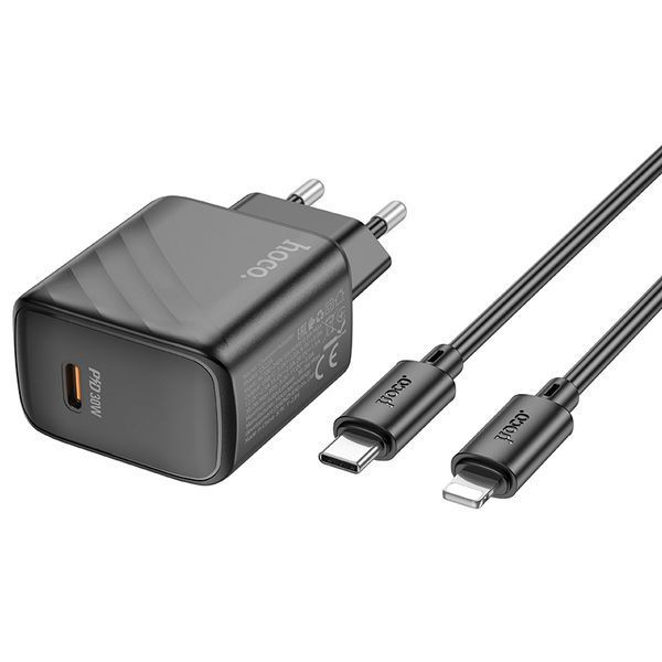 Мережевий зарядний пристрій з кабелем HOCO CS22A Value single port PD30W charger set(C to iP) Black 158426243 фото