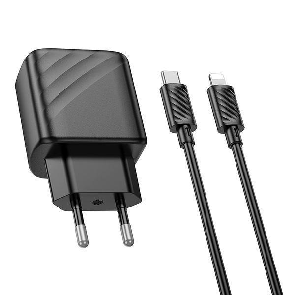 Мережевий зарядний пристрій з кабелем HOCO CS22A Value single port PD30W charger set(C to iP) Black 158426243 фото