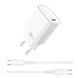 Мережевий зарядний пристрій з кабелем WIWU 20W Essen GaN Fast Charger+ Cable Combo Wi-G007 C-C EU White 195797717 фото 1