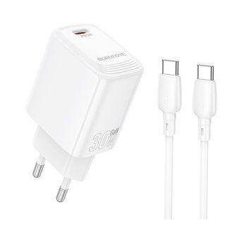 Мережевий зарядний пристрій з кабелем BOROFONE BN28 Fuente single port PD30W charger set (C to C) (EU) White 932242097 фото