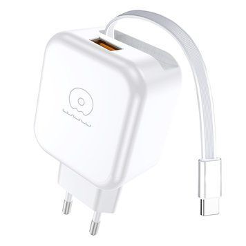 Мережевий зарядний пристрій WUW-C268 12W fast charger USB A +retractable 70cm type c Cable 398431900 фото