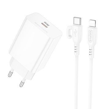 Мережевий зарядний пристрій з кабелем BOROFONE BA21A Pro Long journey single port PD20W charger set(C to iP) White 646226167 фото