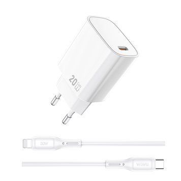 Мережевий зарядний пристрій з кабелем WIWU 20W Essen GaN Fast Charger+ Cable Combo Wi-G007 C-L EU White 787065605 фото