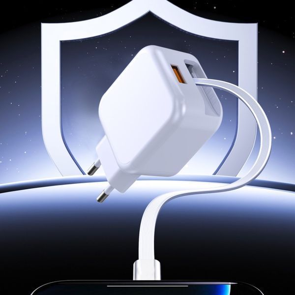 Сетевое зарядное устройство WUW-C268 12W fast charger USB A +retractable 70cm type c Cable 398431900 фото