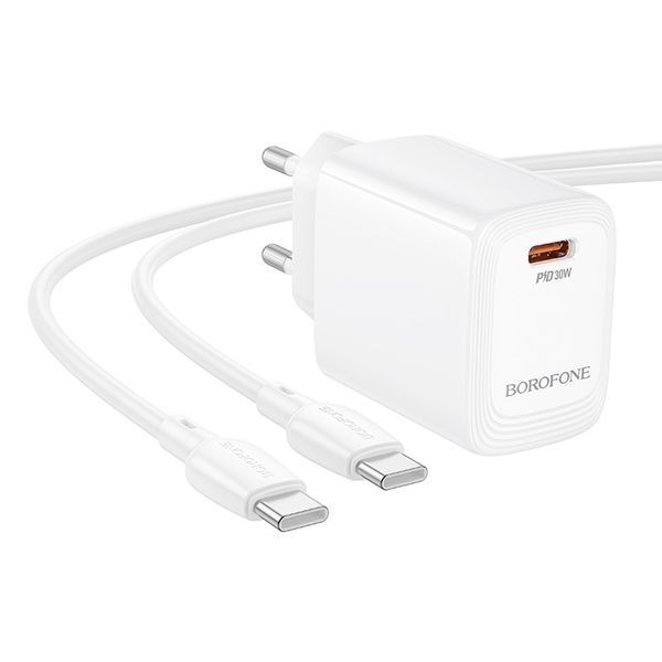 Сетевое зарядное устройство с кабелем BOROFONE BN28 Fuente single port PD30W charger set (C to C) (EU) White 932242097 фото