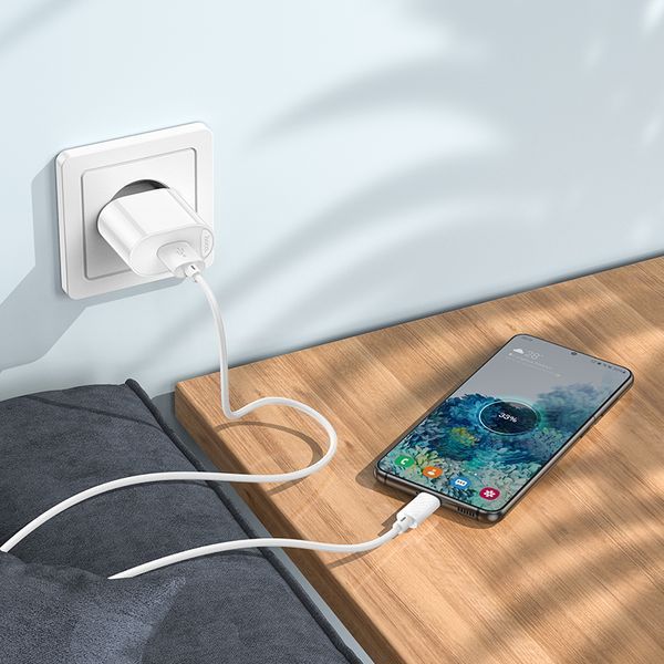 Сетевое зарядное устройство с кабелем HOCO C109A Fighter single port QC3.0 charger set(Micro) White 228271818 фото