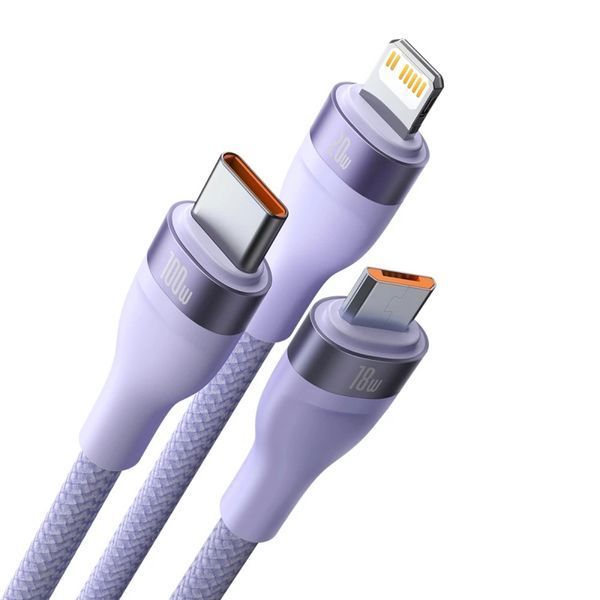 Кабель Baseus Flash Series Ⅱ Two-for-three Charging Cable U+C to M+L+C 100W 1.2m Purple 105968552 фото