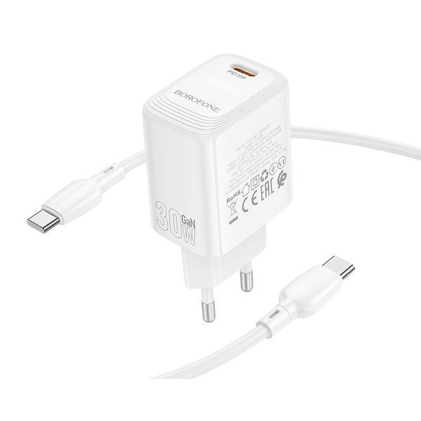 Сетевое зарядное устройство с кабелем BOROFONE BN28 Fuente single port PD30W charger set (C to C) (EU) White 932242097 фото