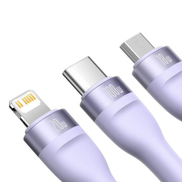 Кабель Baseus Flash Series Ⅱ Two-for-three Charging Cable U+C to M+L+C 100W 1.2m Purple 105968552 фото