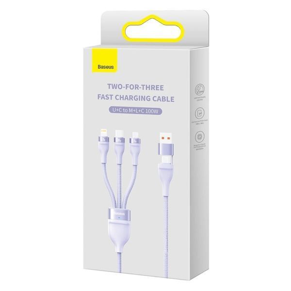 Кабель Baseus Flash Series Ⅱ Two-for-three Charging Cable U+C to M+L+C 100W 1.2m Purple 105968552 фото