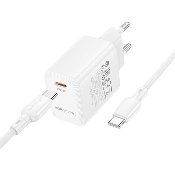 Сетевое зарядное устройство с кабелем BOROFONE BN28 Fuente single port PD30W charger set (C to C) (EU) White 932242097 фото