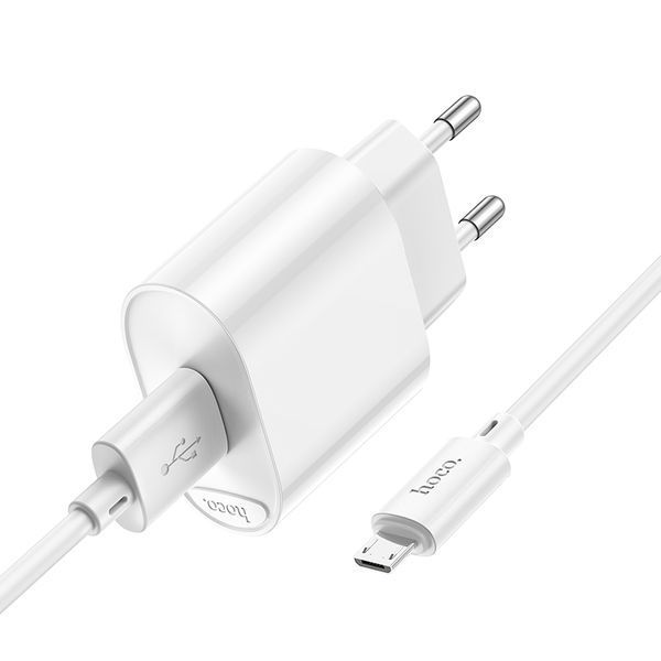 Сетевое зарядное устройство с кабелем HOCO C109A Fighter single port QC3.0 charger set(Micro) White 228271818 фото