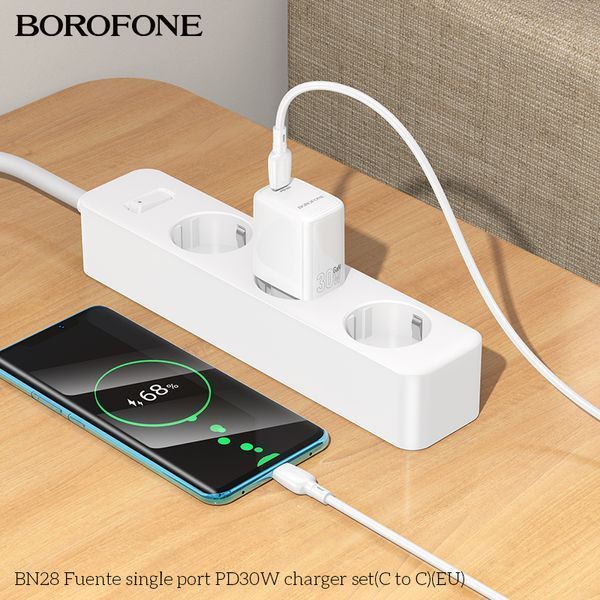 Сетевое зарядное устройство с кабелем BOROFONE BN28 Fuente single port PD30W charger set (C to C) (EU) White 932242097 фото