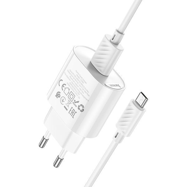Сетевое зарядное устройство с кабелем HOCO C109A Fighter single port QC3.0 charger set(Micro) White 228271818 фото