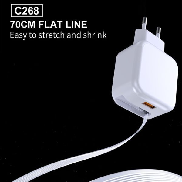 Сетевое зарядное устройство WUW-C268 12W fast charger USB A +retractable 70cm type c Cable 398431900 фото