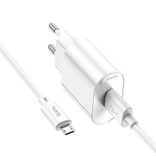 Сетевое зарядное устройство с кабелем HOCO C109A Fighter single port QC3.0 charger set(Micro) White 228271818 фото