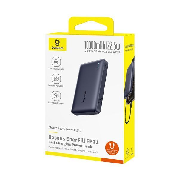 Зовнішній акумулятор Baseus EnerFill FP21 Power Bank 10000mAh 22.5W Cosmic Black (Includes Simple Type-C to Type-C Cable 20V/3A 30cm Black) 436456990 фото