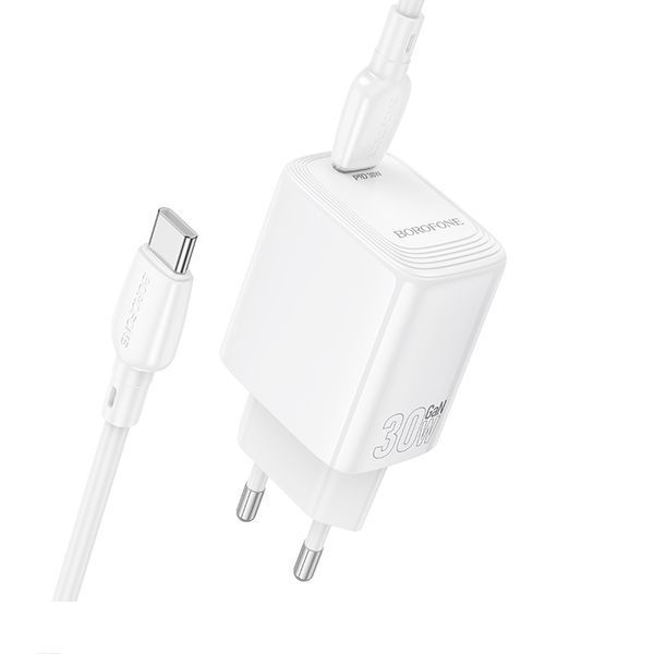 Сетевое зарядное устройство с кабелем BOROFONE BN28 Fuente single port PD30W charger set (C to C) (EU) White 932242097 фото