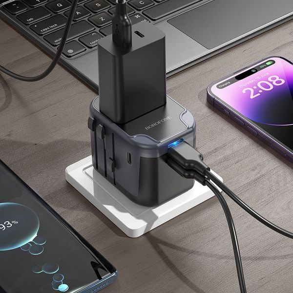 Мережевий зарядний пристрій BOROFONE BAC12 Leader 3-port(1C2A) universal conversion charger Black 240291611 фото