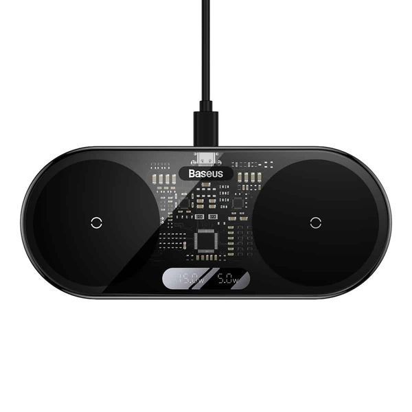 Бездротовий мультизарядний пристрій Baseus Digital LED Display 2in1 Wireless Charger 20W Black Universal version 752201568 фото