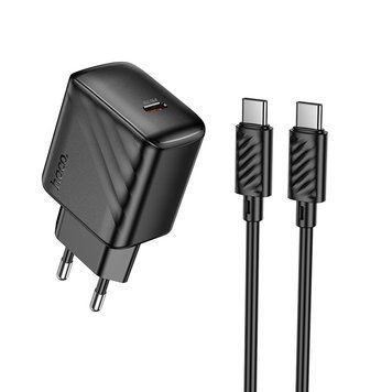 Мережевий зарядний пристрій з кабелем HOCO CS24A Puerto single-port PD25W charger set (C to C)(EU) Black 638449440 фото