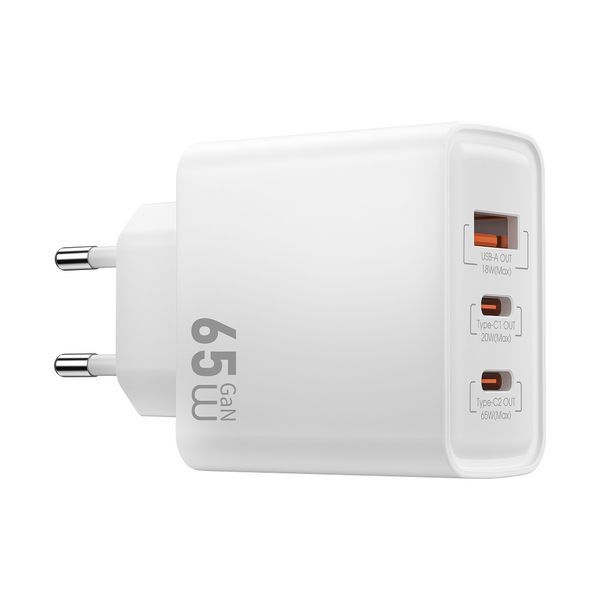 Мережевий зарядний пристрій WIWU 65W Essen GaN Fast Charger 1A+2C Wi-G005 EU White 366893547 фото