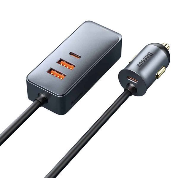 Автомобільний зарядний пристрій Baseus Share Together PPS multi-port Fast charging with extension cord 120W 2U+2C Gray 627521381 фото
