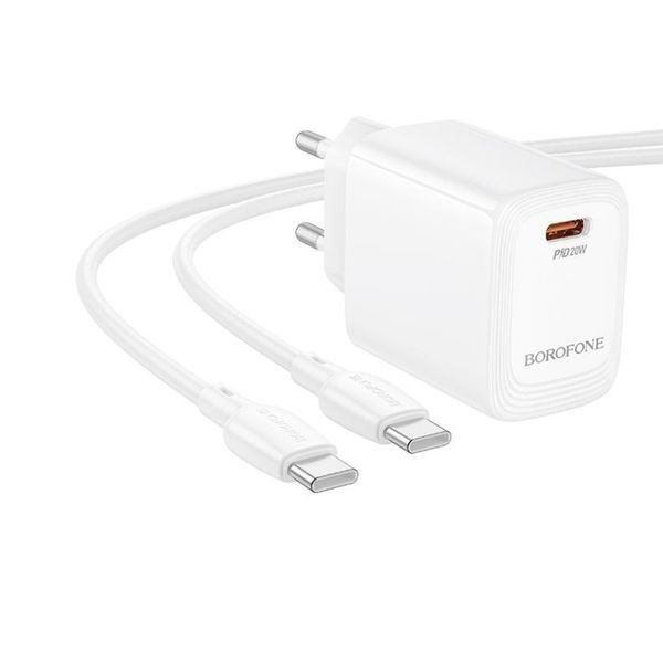 Сетевое зарядное устройство с кабелем BOROFONE BN26 Fuente single-port PD20W charger set (C to C) (EU) White 288421449 фото