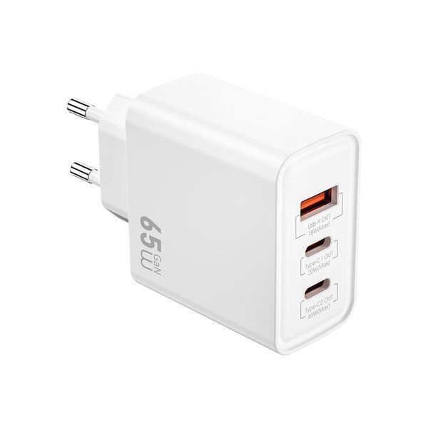 Мережевий зарядний пристрій WIWU 65W Essen GaN Fast Charger 1A+2C Wi-G005 EU White 366893547 фото