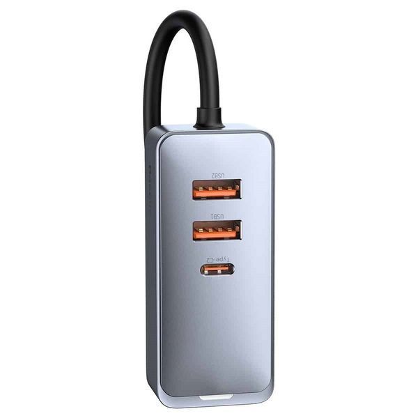 Автомобільний зарядний пристрій Baseus Share Together PPS multi-port Fast charging with extension cord 120W 2U+2C Gray 627521381 фото
